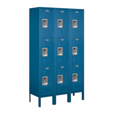 Salsbury Industries Wardrobe Locker, 36" W, 12" D, 66" H, (3) Wide, (9) Openings, Blue 63352BL-U